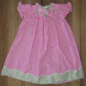 Lil Cactus Smocked Gingham Pink Green Rabbit Easter Bunny Dress Size 5T